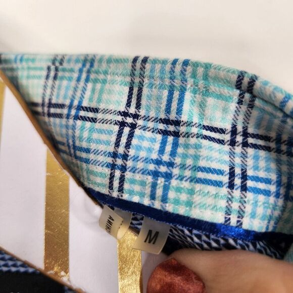 BUGATCHI Shirt Mens Medium Blue Plaid Long Sleeve Flip Cuff Preppy Button Up - Picture 8 of 9